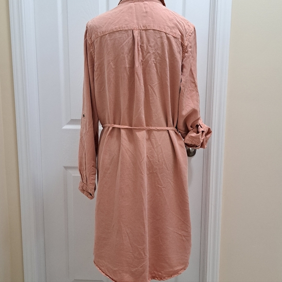 Parasuco Shirt Dress Women's Large Dusty Pink Peach Tencel Fabric Denim Look - Picture 3 of 11